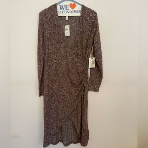 Jessica Simpson Plum Ribbed Faux-Wrap Long Sleeve Dress